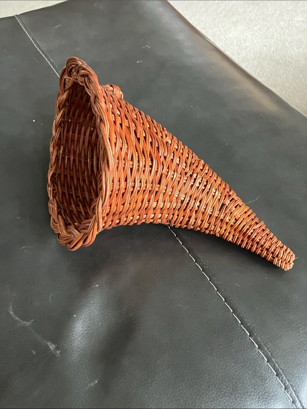Vintage Cornucopia Basket Woven Wicker Wall Hanging